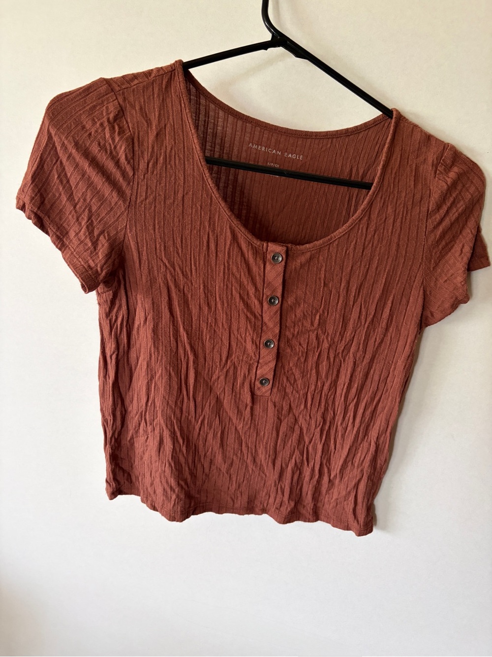 American Eagle Outfitters Rust Short Sleeve Henley Crop Top